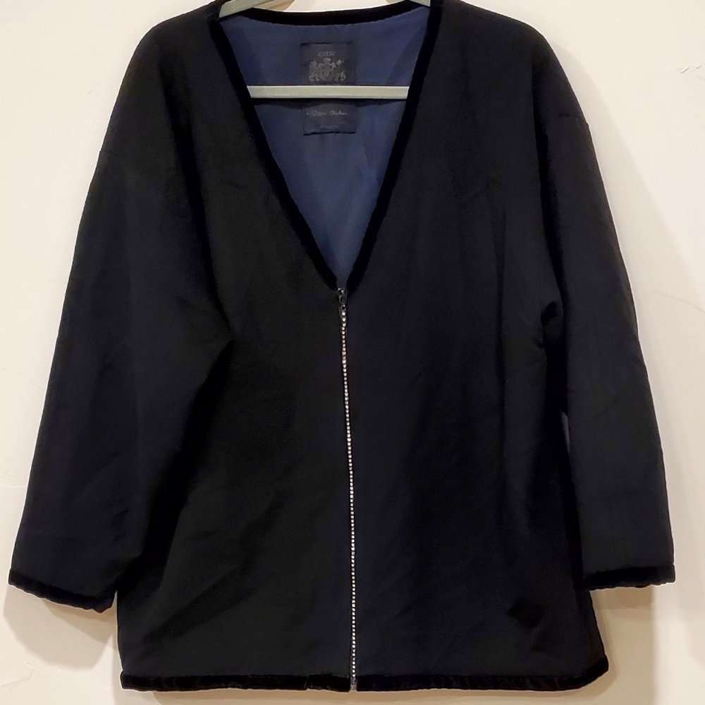 Peter Hahn 100% Cashmere, Black, V-Neck, Rhinestone Zip Cardigan Jacket XL EUC